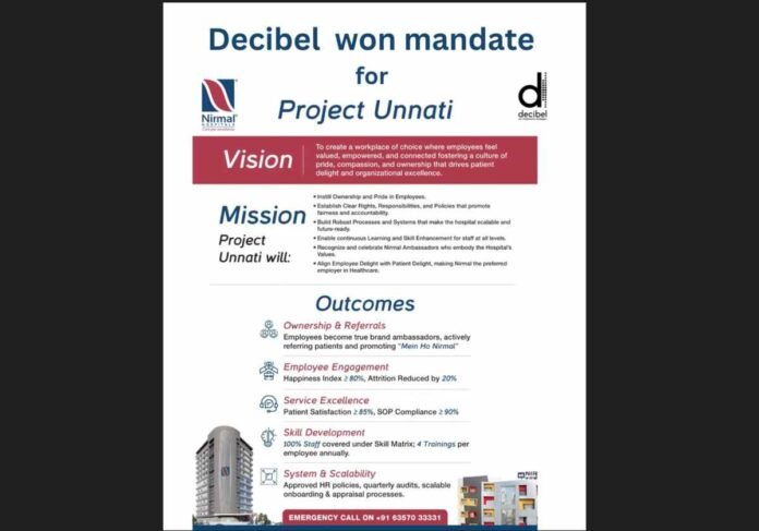 Decibel Consulting, Unnati HR Project, Nirmal Hospitals Surat, Healthcare HR Transformation, Employee Engagement Healthcare, Service Excellence Hospitals, HR Consulting India, Hospital HR Systems