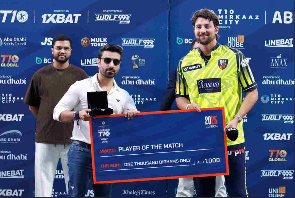 Simca Advertising Ltd Honours Cricket Excellence at Abu Dhabi T10 1 Simca Advertising Ltd, Tim David Player of the Match, Abu Dhabi T10 2025, Fahim Batliwala, cricket awards, sports sponsorship India, outdoor advertising company, Simca Advertising news