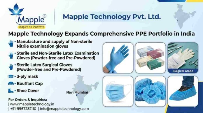 Mapple Technology, nitrile gloves India, PPE manufacturer India, nitrile glove supplier, Navi Mumbai PPE